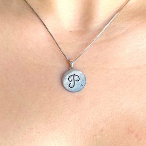 “P” silver pendant necklace and chain